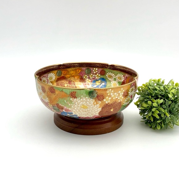Vintage Other - Japanese Satsuma Millefiori Lobed Bowl Thousand Flowers Marked Floral Gold Gilt